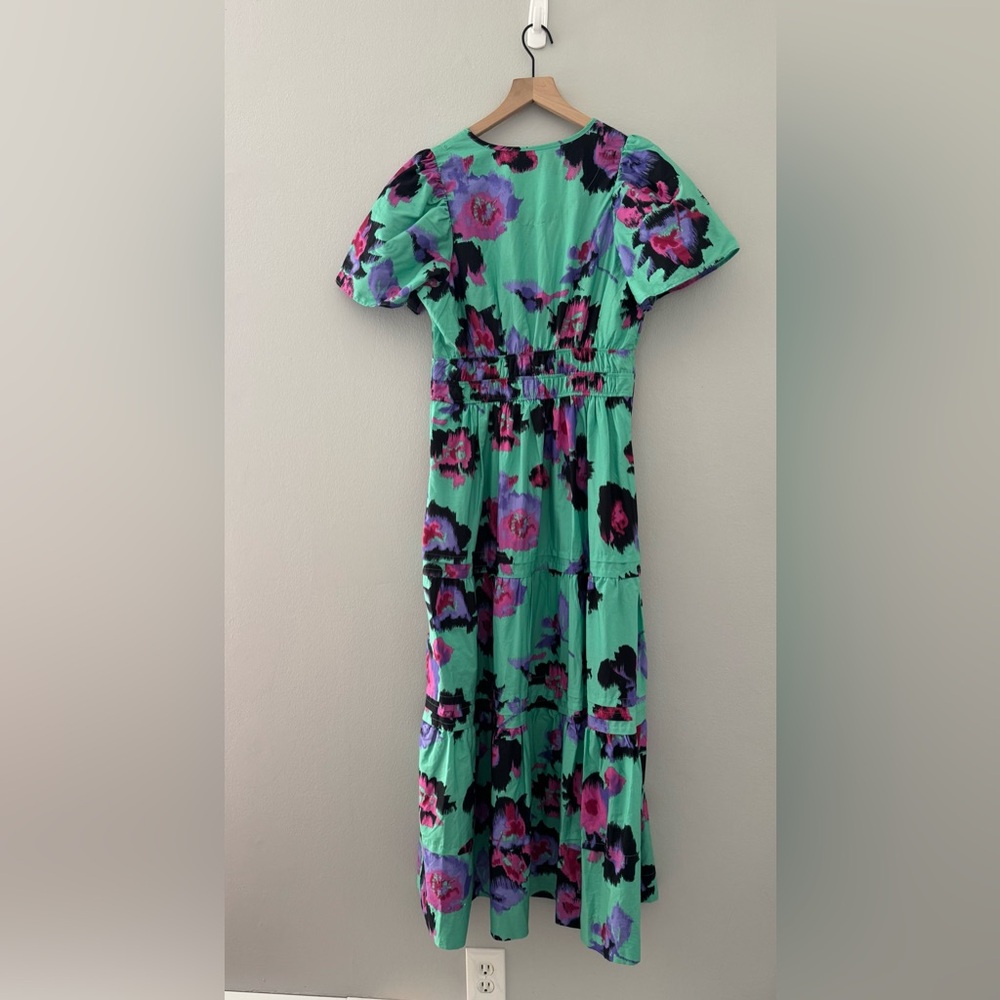 Anthropologie Mint Green Maxi Dress with Purple & Black Floral Print - Picture 4 of 16